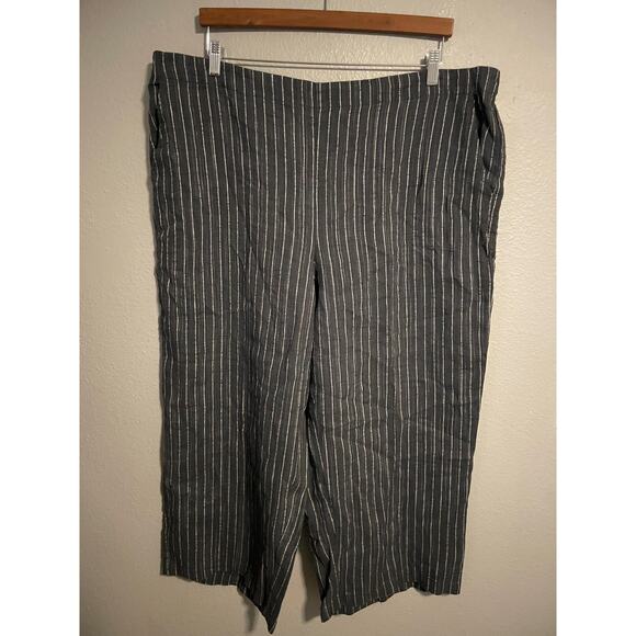 Eileen Fisher Pants Womens 2X Gray White Stripe Linen Blend Wide Leg Pull On - Picture 1 of 8